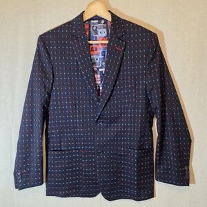 James Morgan Boys Size 16 Navy Blazer Colorful Hearts Two Button Washable